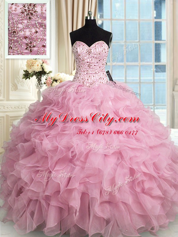 On Sale Sleeveless Lace Up Floor Length Beading and Ruffles Quinceanera Dresses