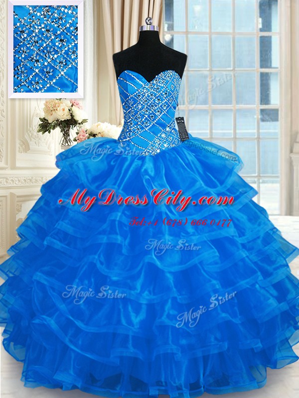 Sumptuous Sweetheart Sleeveless Organza Sweet 16 Dresses Beading and Ruffled Layers Lace Up