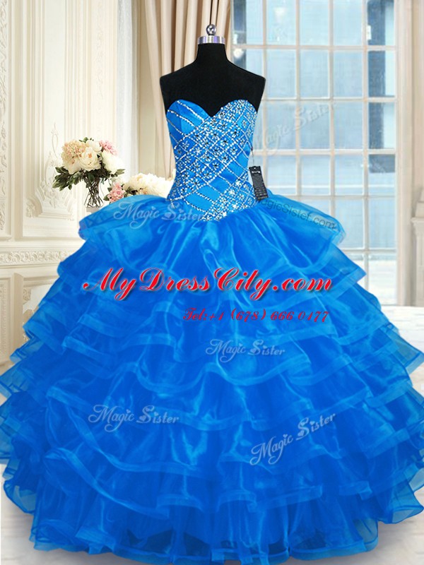 Sumptuous Sweetheart Sleeveless Organza Sweet 16 Dresses Beading and Ruffled Layers Lace Up