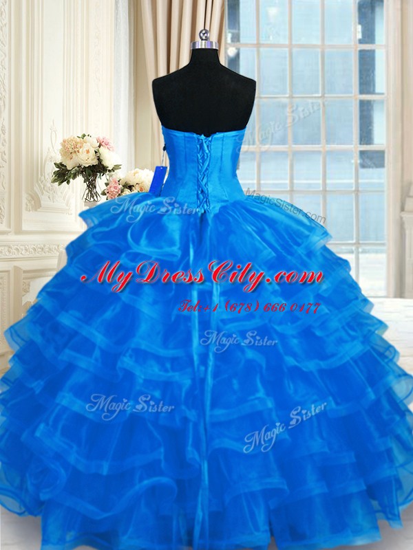 Sumptuous Sweetheart Sleeveless Organza Sweet 16 Dresses Beading and Ruffled Layers Lace Up