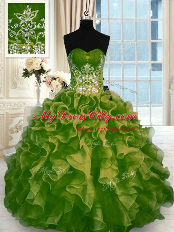 Pretty Sleeveless Lace Up Floor Length Beading and Ruffles Sweet 16 Dresses