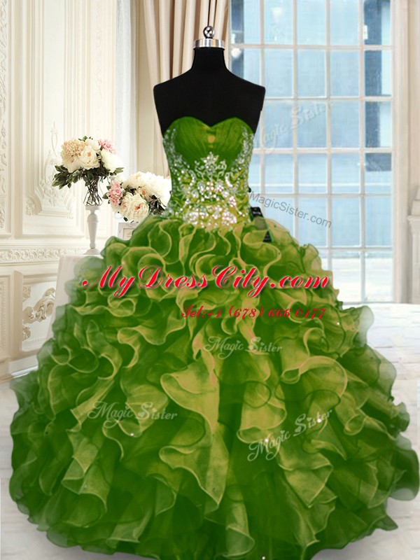 Pretty Sleeveless Lace Up Floor Length Beading and Ruffles Sweet 16 Dresses