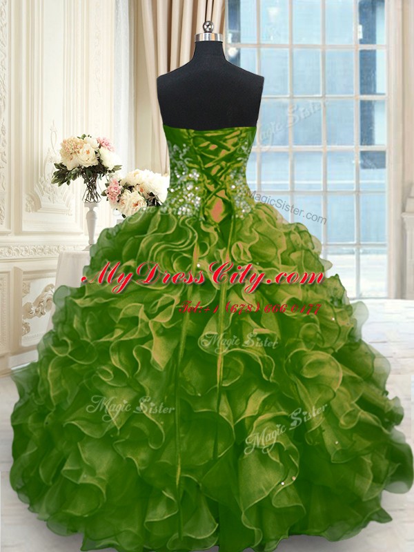 Pretty Sleeveless Lace Up Floor Length Beading and Ruffles Sweet 16 Dresses