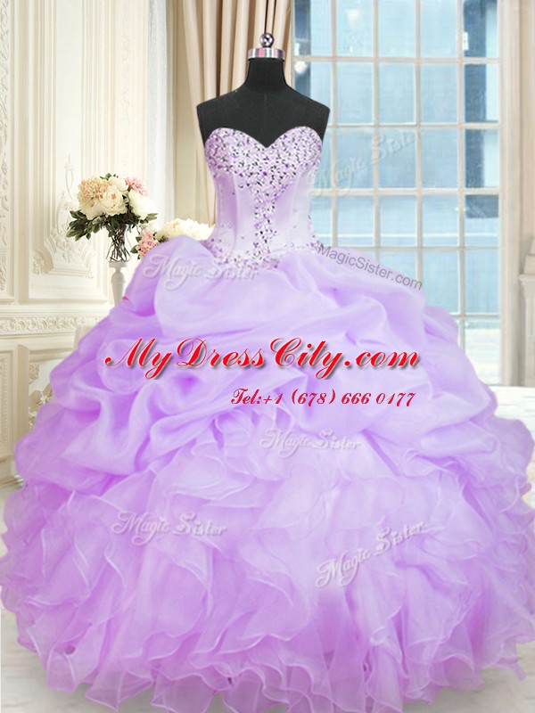 Organza Sleeveless Floor Length Vestidos de Quinceanera and Beading and Ruffles