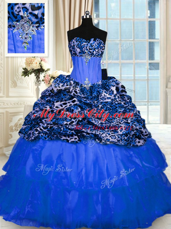 New Style Printed Sleeveless Lace Up Floor Length Beading and Sequins 15 Quinceanera Dress