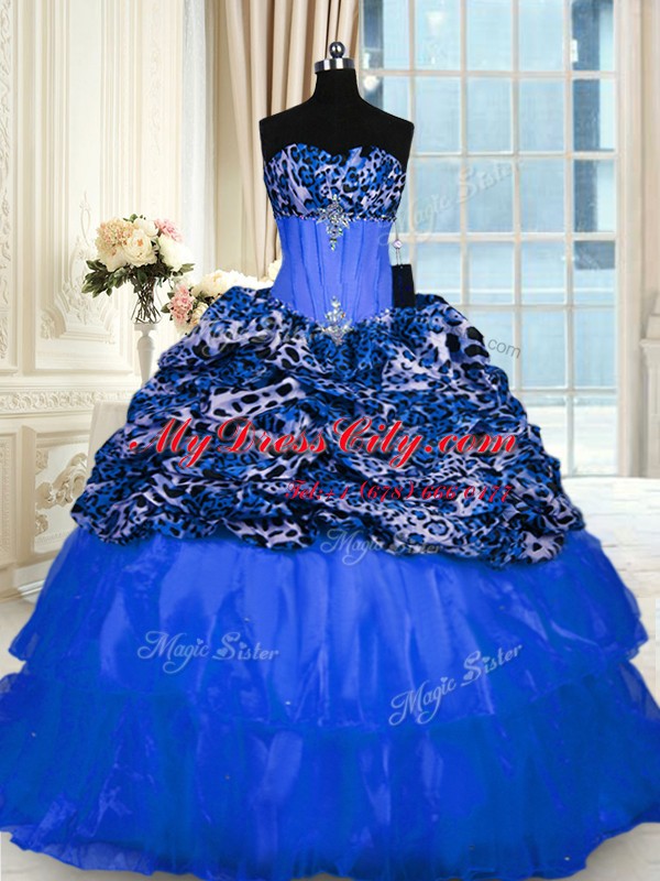 New Style Printed Sleeveless Lace Up Floor Length Beading and Sequins 15 Quinceanera Dress