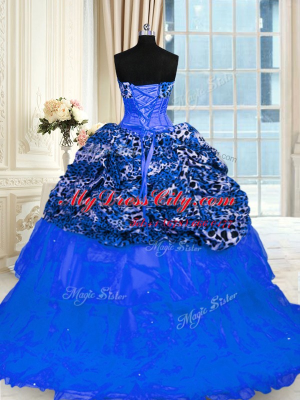 New Style Printed Sleeveless Lace Up Floor Length Beading and Sequins 15 Quinceanera Dress