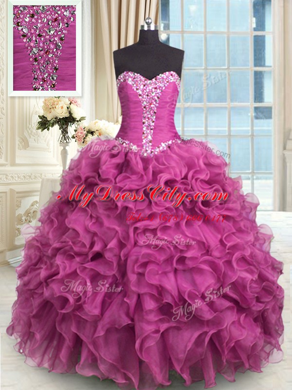 Smart Sweetheart Sleeveless Organza Quinceanera Gowns Beading and Ruffles Lace Up