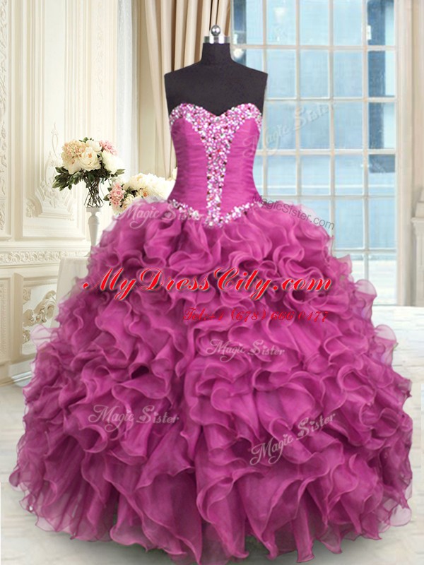 Smart Sweetheart Sleeveless Organza Quinceanera Gowns Beading and Ruffles Lace Up