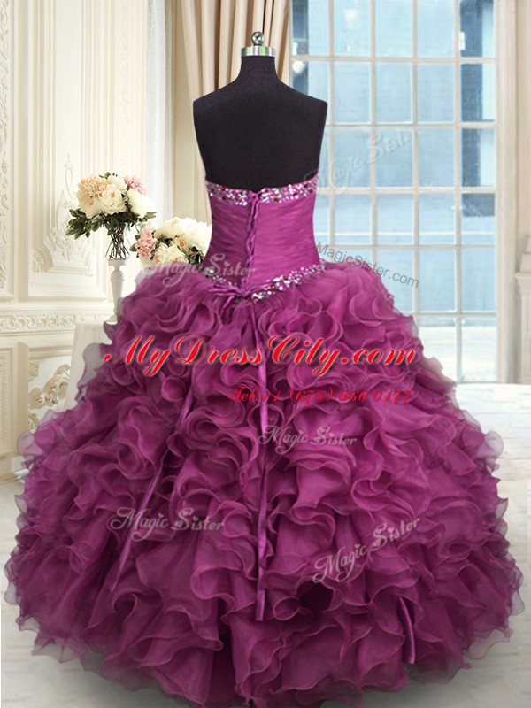 Smart Sweetheart Sleeveless Organza Quinceanera Gowns Beading and Ruffles Lace Up