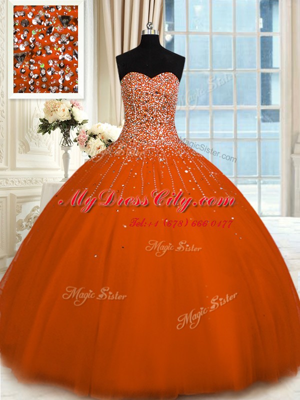 Floor Length Ball Gowns Sleeveless Rust Red Ball Gown Prom Dress Lace Up