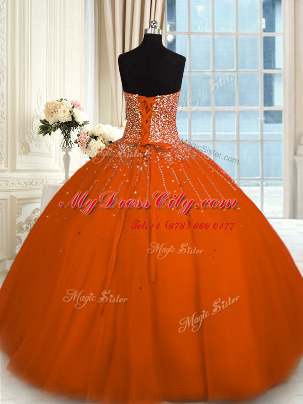 Floor Length Ball Gowns Sleeveless Rust Red Ball Gown Prom Dress Lace Up