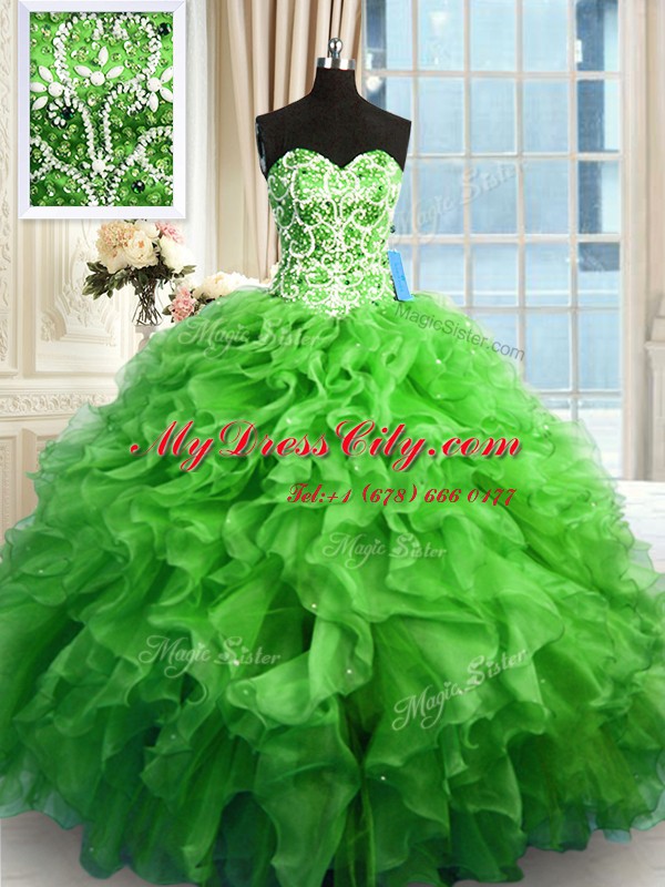 Perfect Organza Sleeveless Floor Length Quinceanera Dresses and Beading and Ruffles