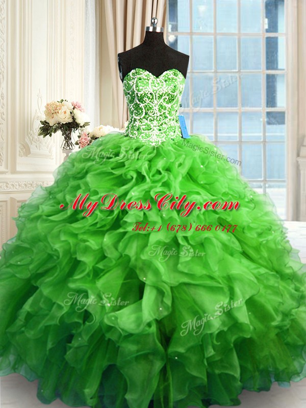 Perfect Organza Sleeveless Floor Length Quinceanera Dresses and Beading and Ruffles