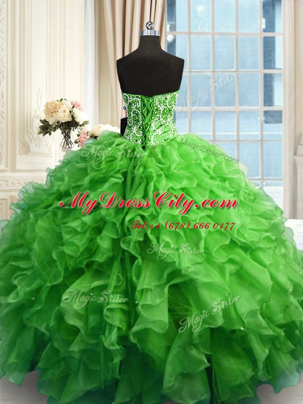 Perfect Organza Sleeveless Floor Length Quinceanera Dresses and Beading and Ruffles