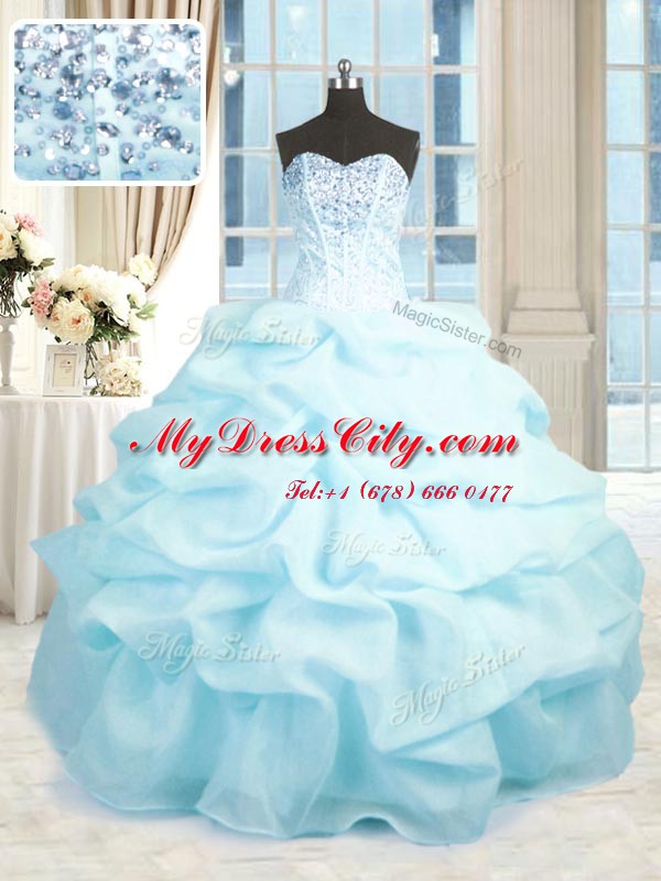 Captivating Baby Blue Sweetheart Neckline Beading and Ruffles Sweet 16 Dresses Sleeveless Lace Up