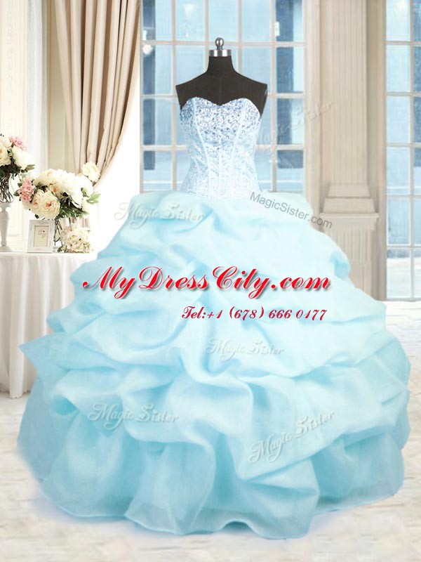 Captivating Baby Blue Sweetheart Neckline Beading and Ruffles Sweet 16 Dresses Sleeveless Lace Up