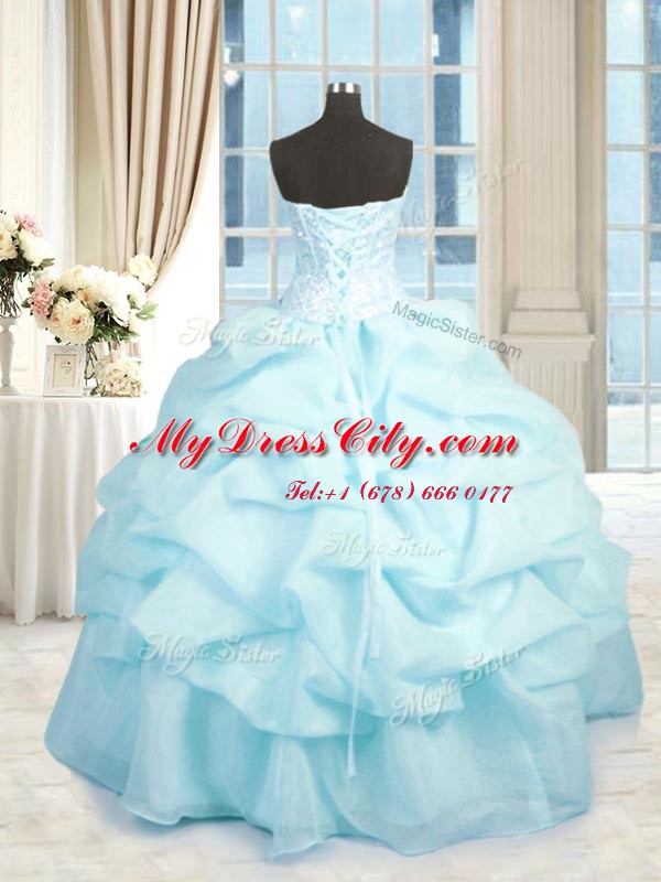 Captivating Baby Blue Sweetheart Neckline Beading and Ruffles Sweet 16 Dresses Sleeveless Lace Up