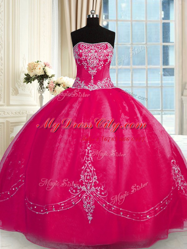 Modest Floor Length Lace Up Quinceanera Dress Coral Red for Military Ball and Sweet 16 and Quinceanera with Beading and Embroidery