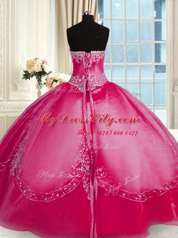 Modest Floor Length Lace Up Quinceanera Dress Coral Red for Military Ball and Sweet 16 and Quinceanera with Beading and Embroidery