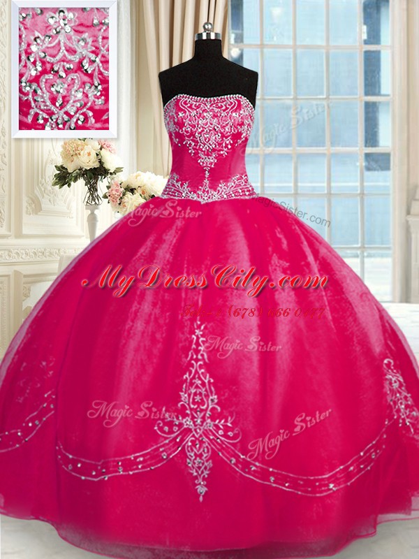 Modest Floor Length Lace Up Quinceanera Dress Coral Red for Military Ball and Sweet 16 and Quinceanera with Beading and Embroidery