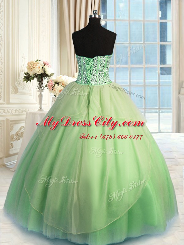 Chic Three Piece Sweetheart Lace Up Beading and Ruching Ball Gown Prom Dress Sleeveless