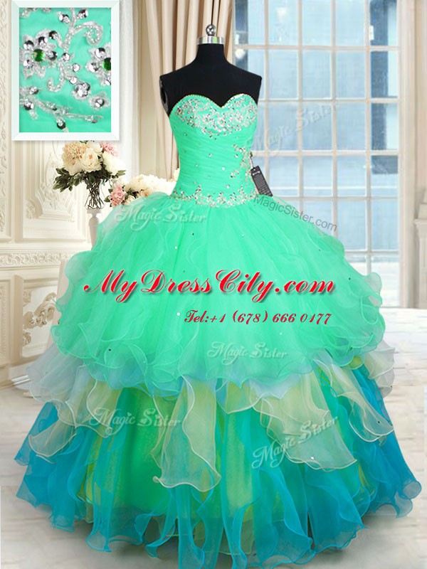 Latest Floor Length Multi-color Sweet 16 Dresses Sweetheart Sleeveless Lace Up