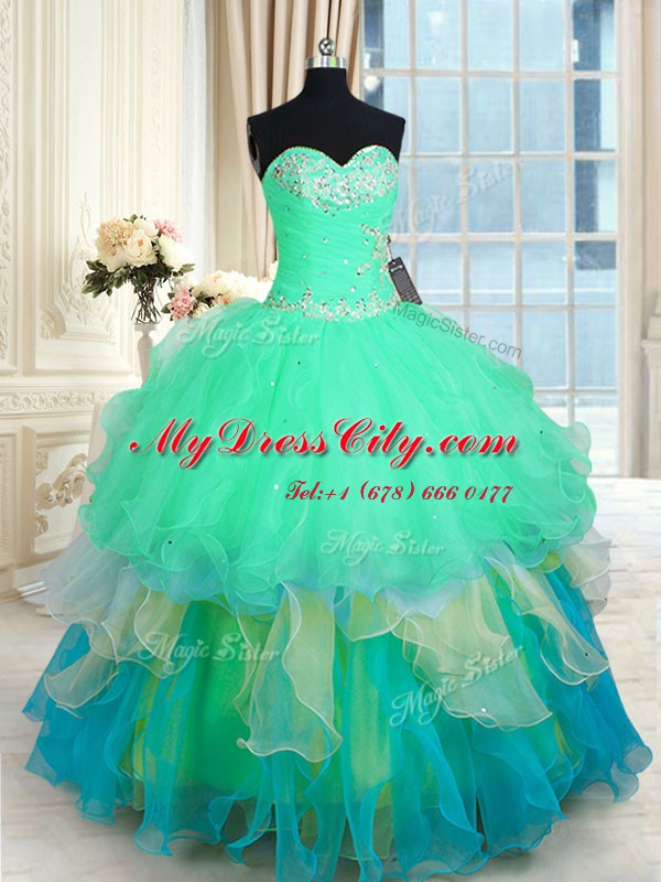 Latest Floor Length Multi-color Sweet 16 Dresses Sweetheart Sleeveless Lace Up