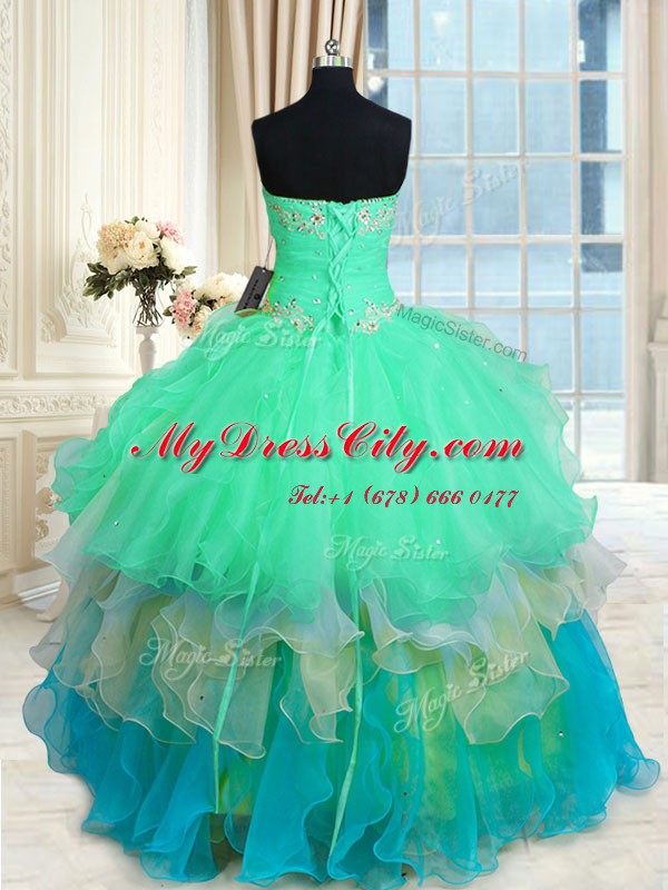 Latest Floor Length Multi-color Sweet 16 Dresses Sweetheart Sleeveless Lace Up