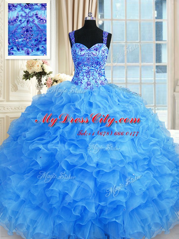 Artistic Sweetheart Sleeveless Organza Quinceanera Dresses Beading and Embroidery and Ruffles Lace Up