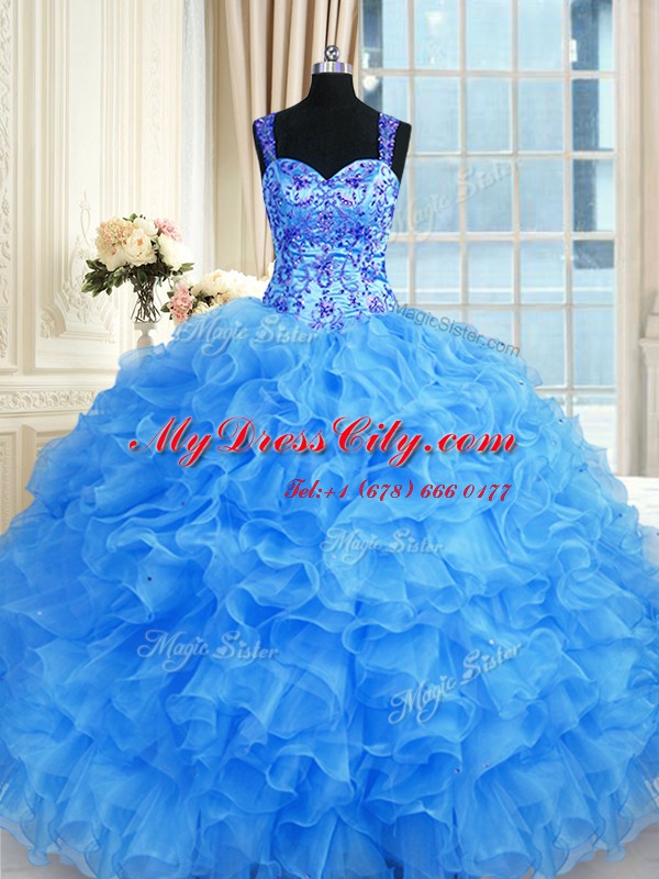 Artistic Sweetheart Sleeveless Organza Quinceanera Dresses Beading and Embroidery and Ruffles Lace Up