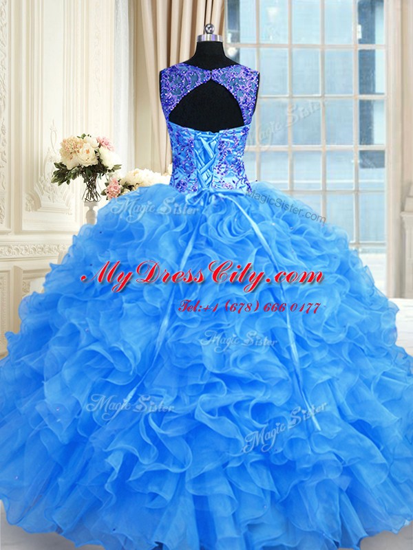 Artistic Sweetheart Sleeveless Organza Quinceanera Dresses Beading and Embroidery and Ruffles Lace Up