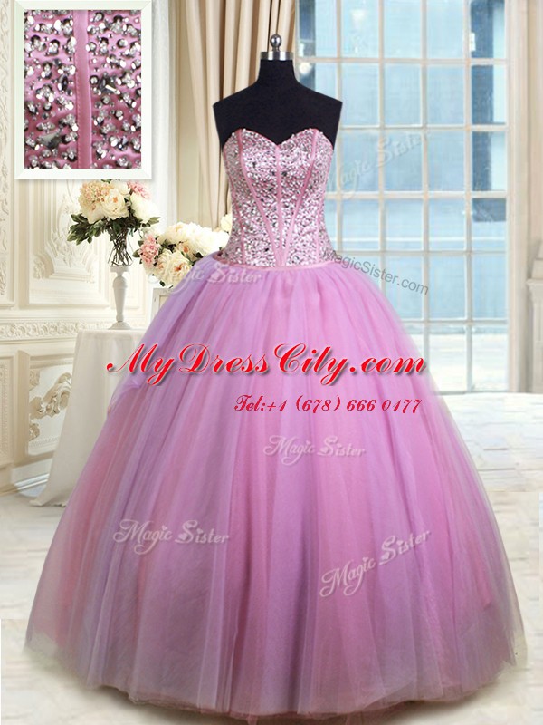 Lilac Sweetheart Lace Up Beading and Ruching Vestidos de Quinceanera Sleeveless