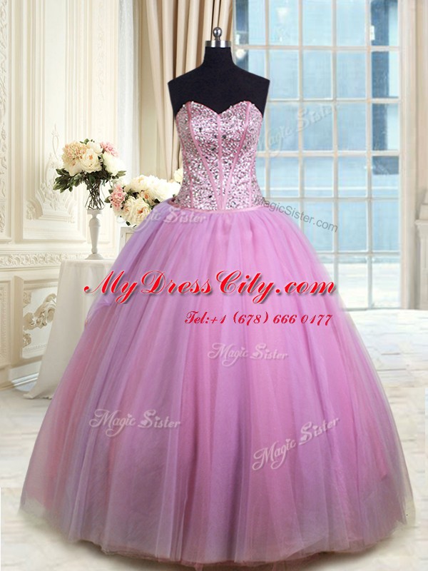 Lilac Sweetheart Lace Up Beading and Ruching Vestidos de Quinceanera Sleeveless