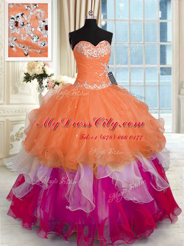 Ruffled Floor Length Multi-color Quinceanera Gown Sweetheart Sleeveless Lace Up