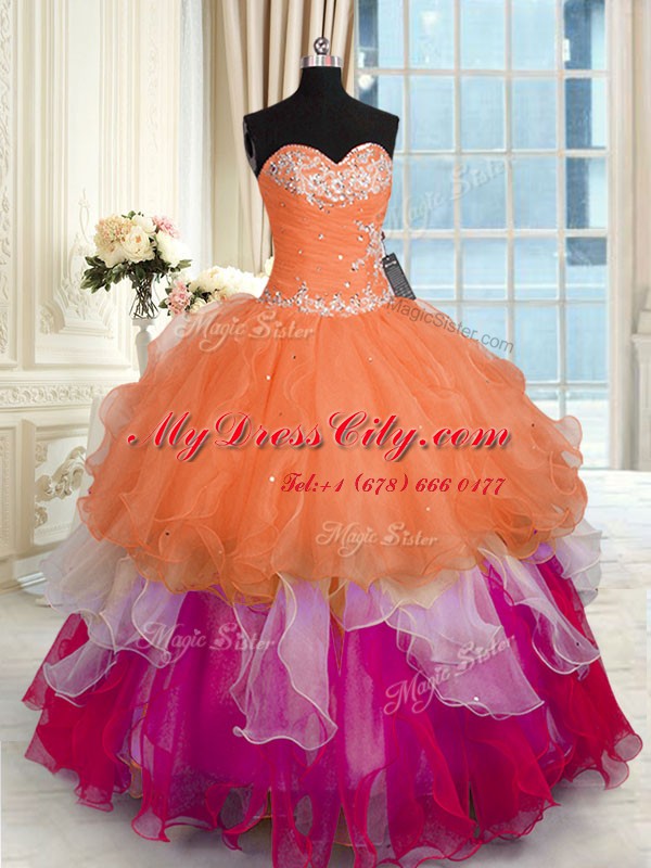 Ruffled Floor Length Multi-color Quinceanera Gown Sweetheart Sleeveless Lace Up