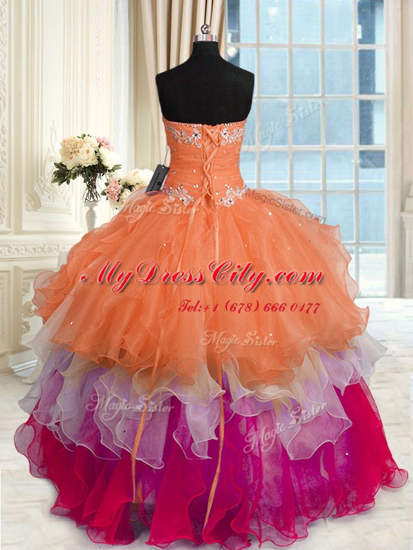 Ruffled Floor Length Multi-color Quinceanera Gown Sweetheart Sleeveless Lace Up