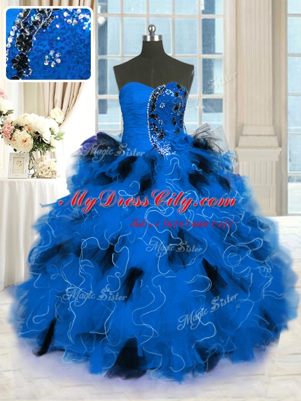 Luxury Sleeveless Beading and Ruffles Lace Up Ball Gown Prom Dress