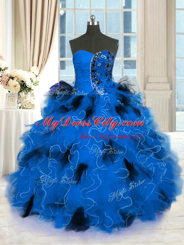 Luxury Sleeveless Beading and Ruffles Lace Up Ball Gown Prom Dress