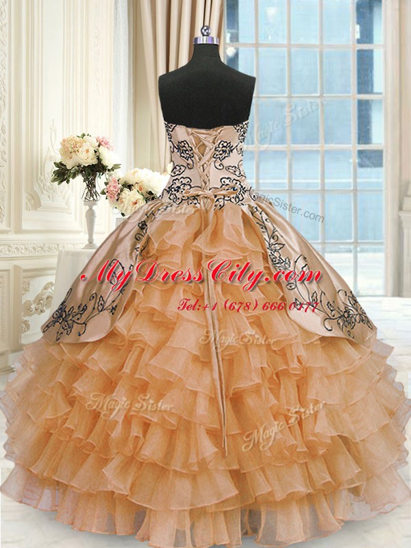 Cute Orange Sleeveless Taffeta Lace Up Quinceanera Dress for Military Ball and Sweet 16 and Quinceanera