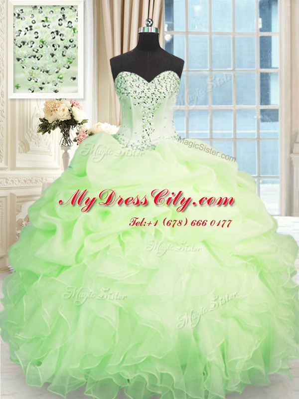 High Quality Beading and Ruffles Quinceanera Dresses Apple Green Lace Up Sleeveless Floor Length