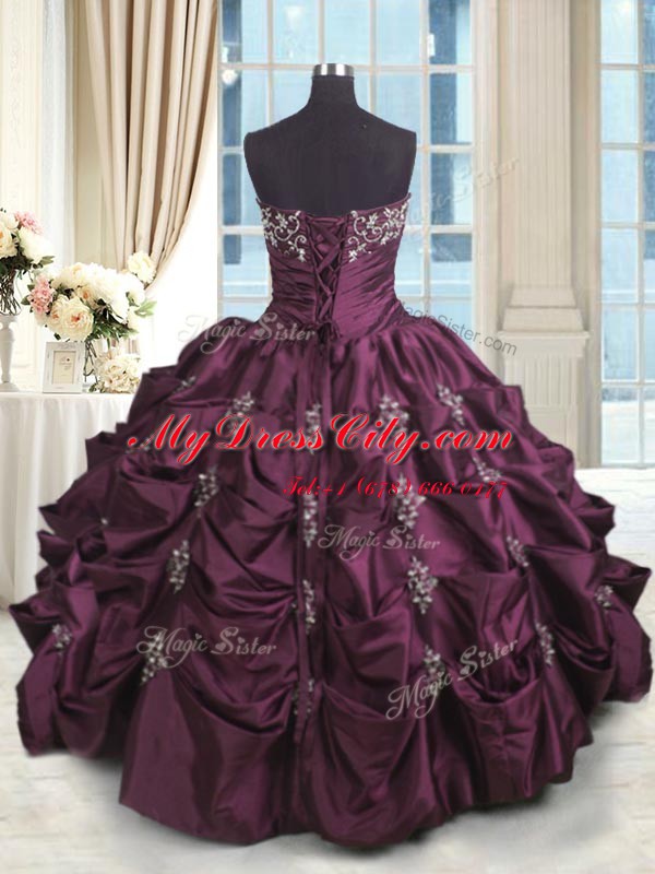 Fashionable Pick Ups Floor Length Burgundy Quinceanera Dresses Strapless Sleeveless Lace Up