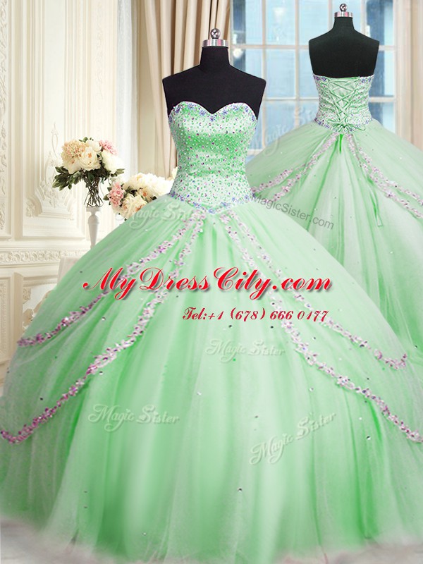 On Sale With Train 15 Quinceanera Dress Tulle Court Train Sleeveless Beading and Appliques