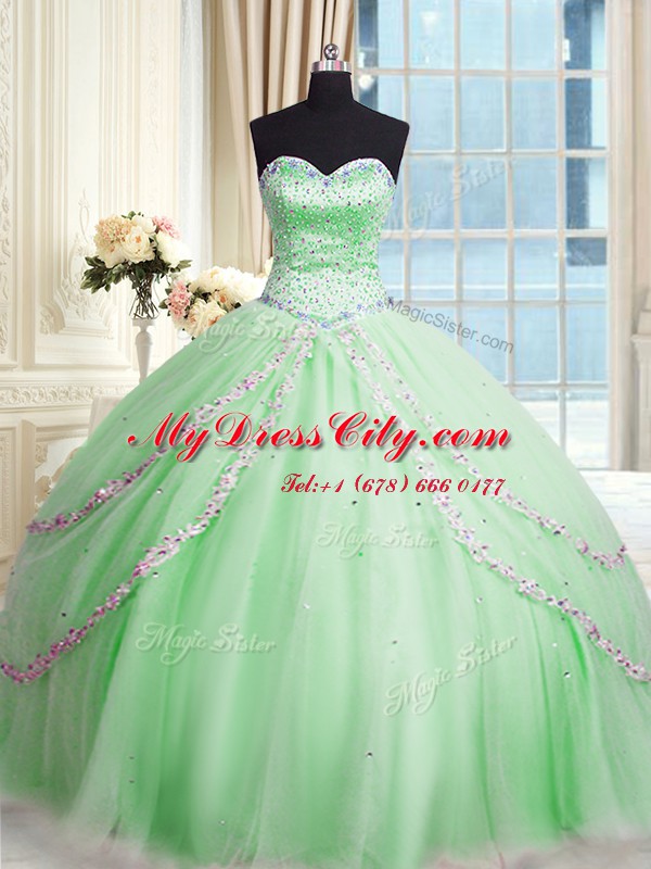 On Sale With Train 15 Quinceanera Dress Tulle Court Train Sleeveless Beading and Appliques