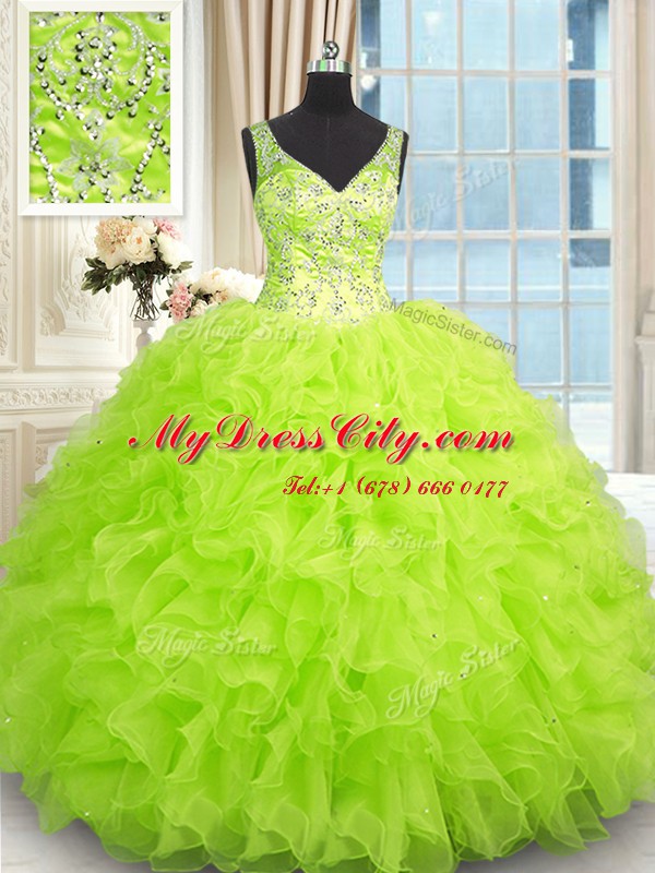 Customized Sleeveless Beading and Ruffles Floor Length Quinceanera Gowns