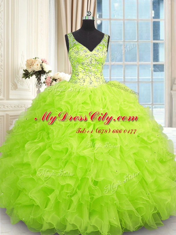 Customized Sleeveless Beading and Ruffles Floor Length Quinceanera Gowns