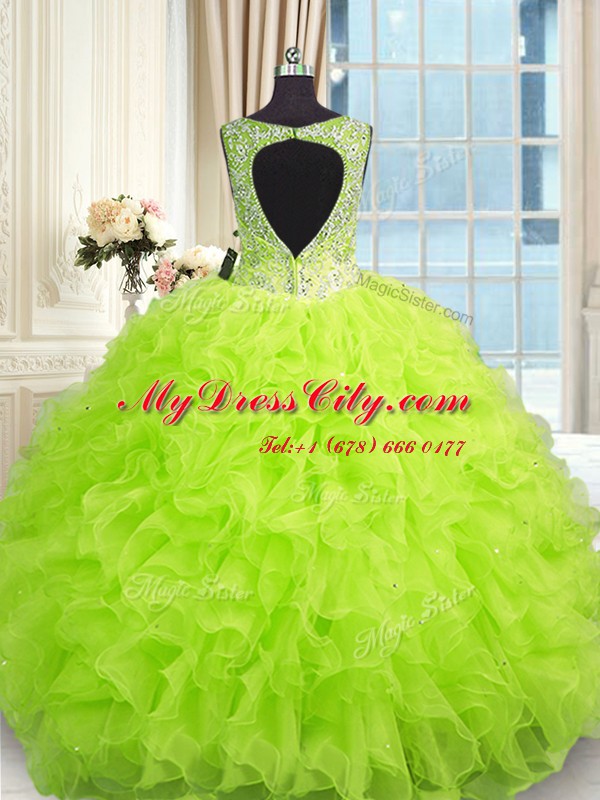 Customized Sleeveless Beading and Ruffles Floor Length Quinceanera Gowns