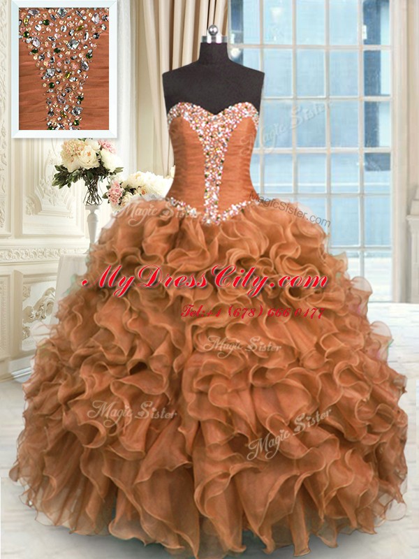 Sweetheart Sleeveless Organza Sweet 16 Dresses Beading and Ruffles Lace Up