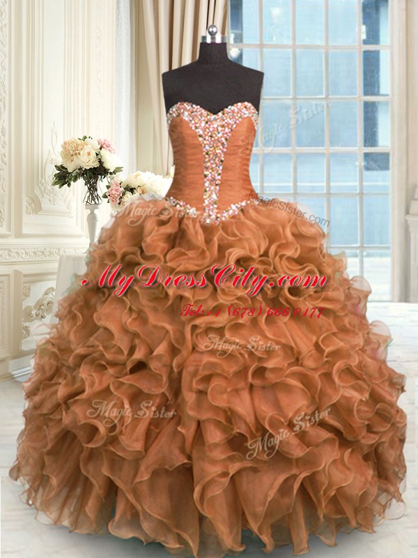 Sweetheart Sleeveless Organza Sweet 16 Dresses Beading and Ruffles Lace Up