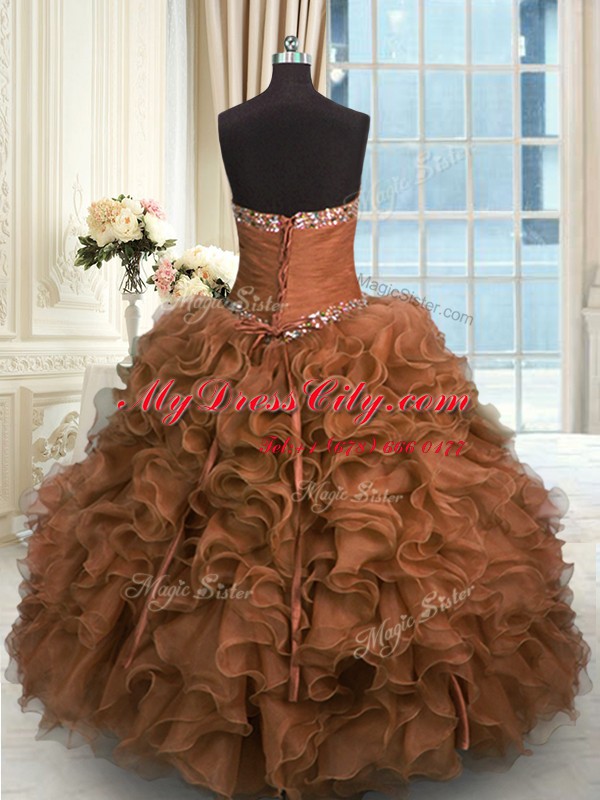 Sweetheart Sleeveless Organza Sweet 16 Dresses Beading and Ruffles Lace Up